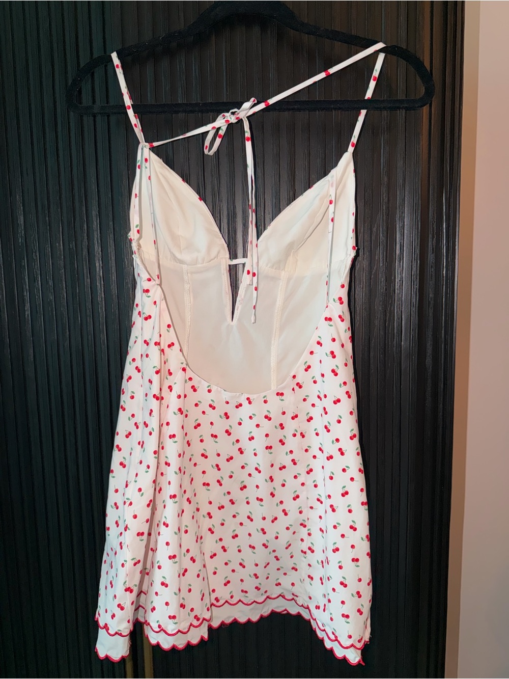 Oh Polly White Cherry-Print Slip Dress with Red Trim - Picture 3 of 6